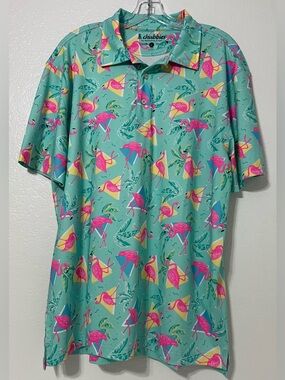Chubbies Flamingo Tropical Polo Shirt Large Retro Resort Vacation Party Golf Y2K